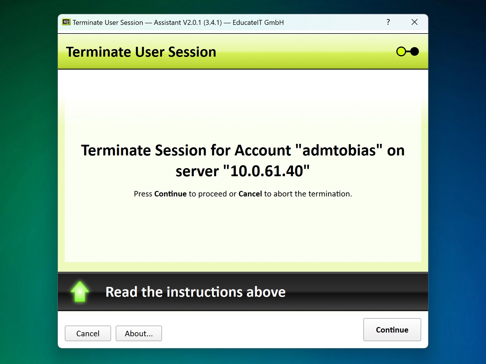 Schritt 1 – Session per Benutzername auswählen.
